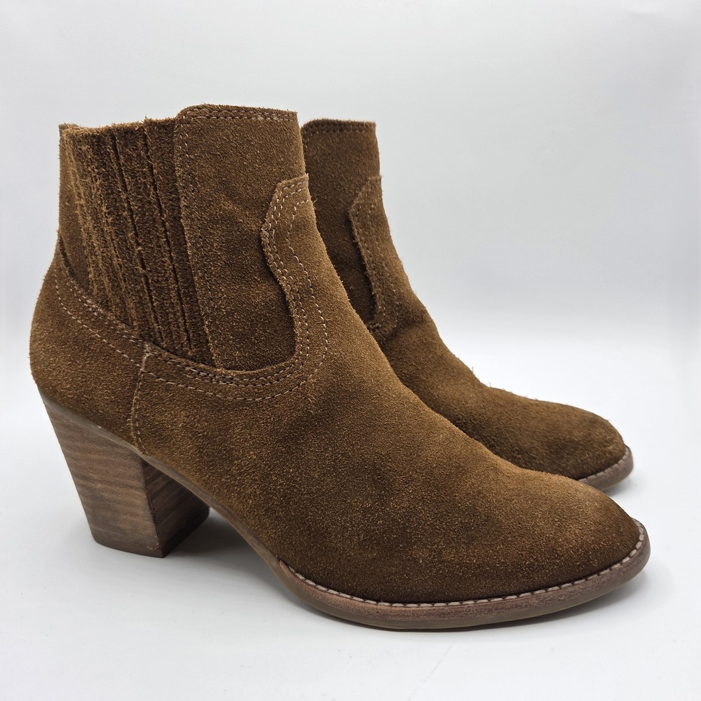 Dolce Vita Brown Suede Western Ankle Boots Block Heel Size 7.5 - Picture 1 of 8